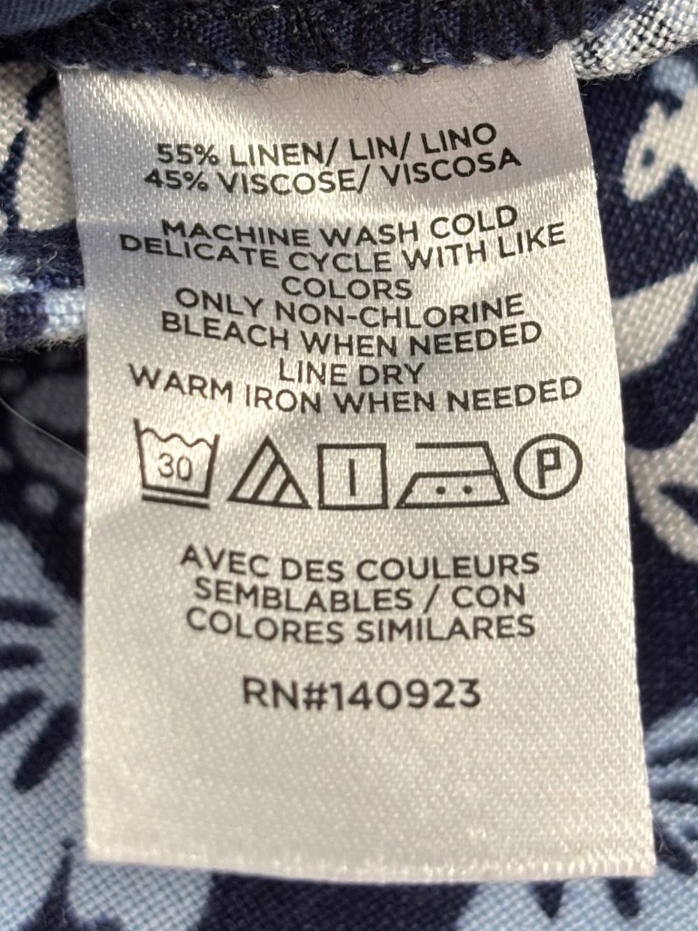 EUC LOFT Linen Blend Navy Paisley Print Wide-Leg Pull On Pants - Picture 3 of 4